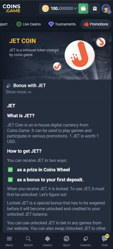 coins.game JET coin